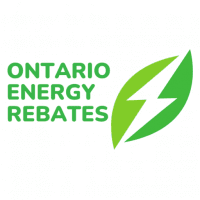 A green leaf with the words ontario energy rebates written underneath.