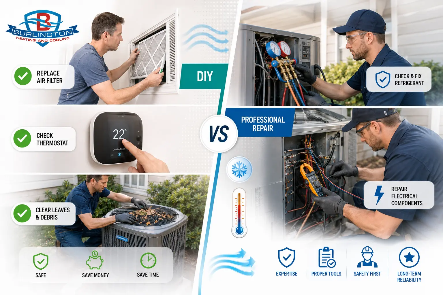 DIY air conditioner troubleshooting versus professional HVAC repair for cooling problems