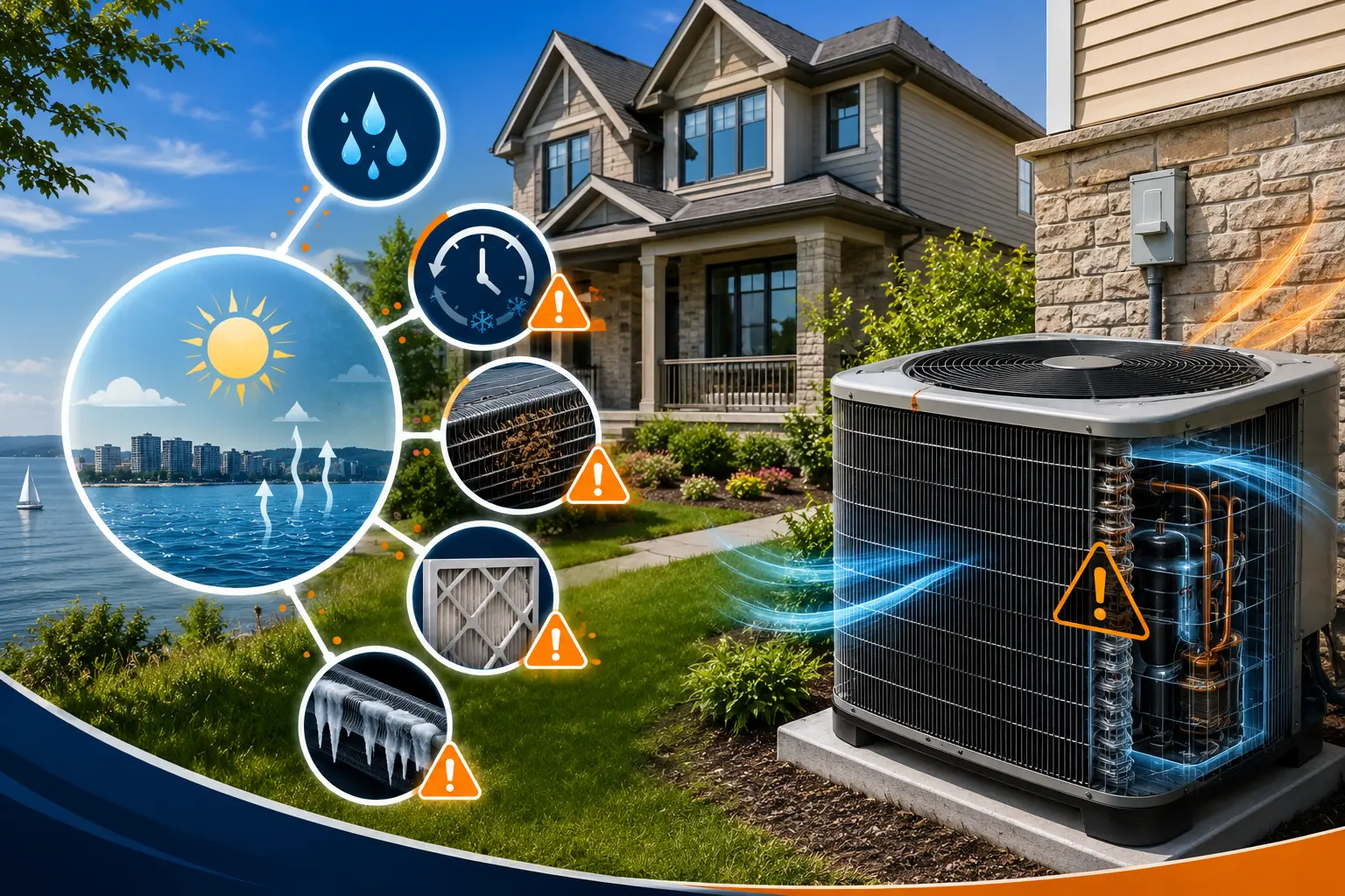 Infographic showing why air conditioners break down during Burlington summers