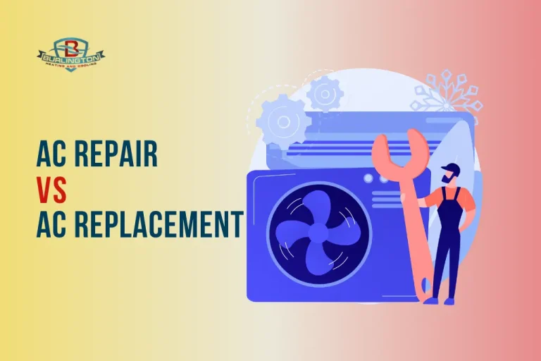 AC Repair vs AC Replacement guide for Burlington homeowners comparing old and new air conditioning systems