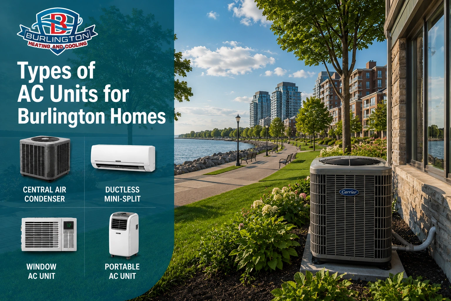 Types of AC units for Burlington homes — central air, mini-split, window, and portable air conditioners