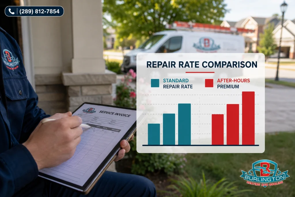 Emergency vs standard AC repair cost comparison for Burlington homeowners