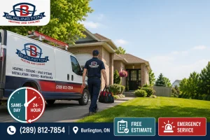Same day AC service Burlington technician arriving at a home for fast air conditioner repair