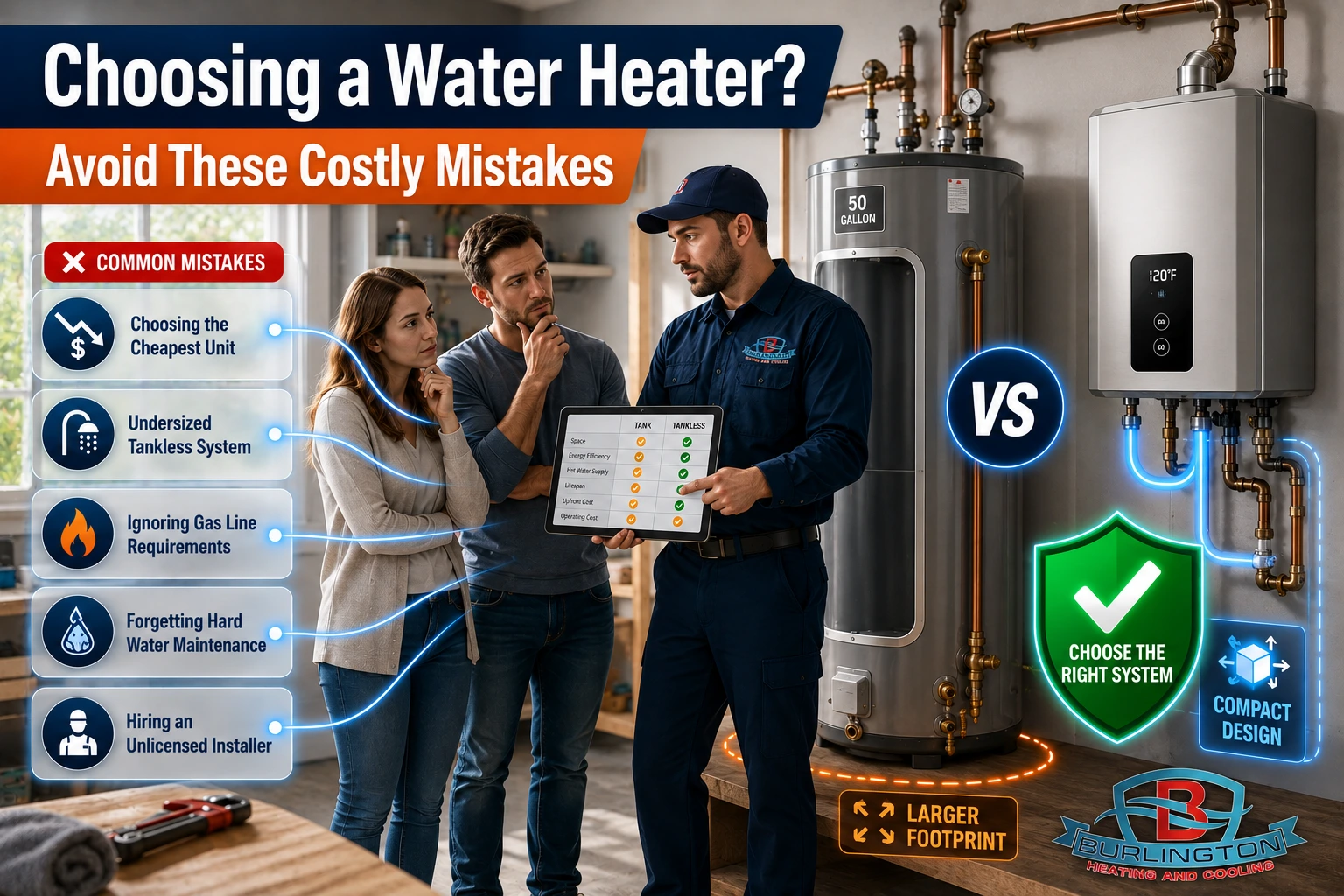 tankless vs tank water heater ontario decision guide infographic