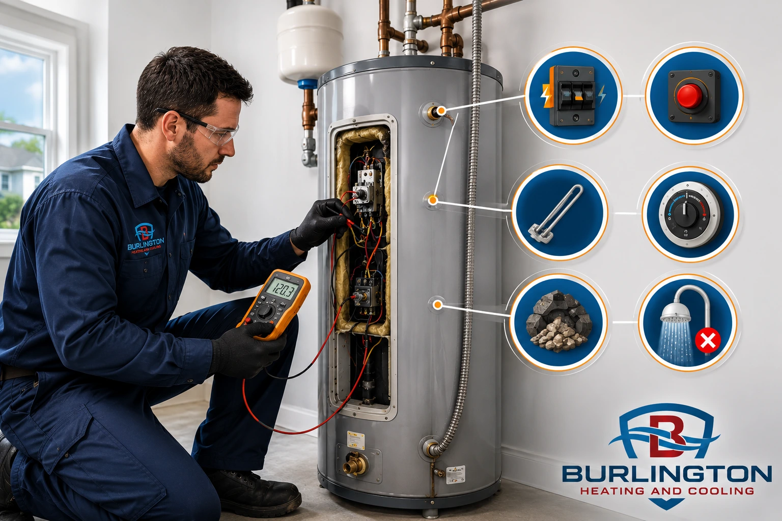 licensed technician performing electric water heater repair in Burlington Ontario