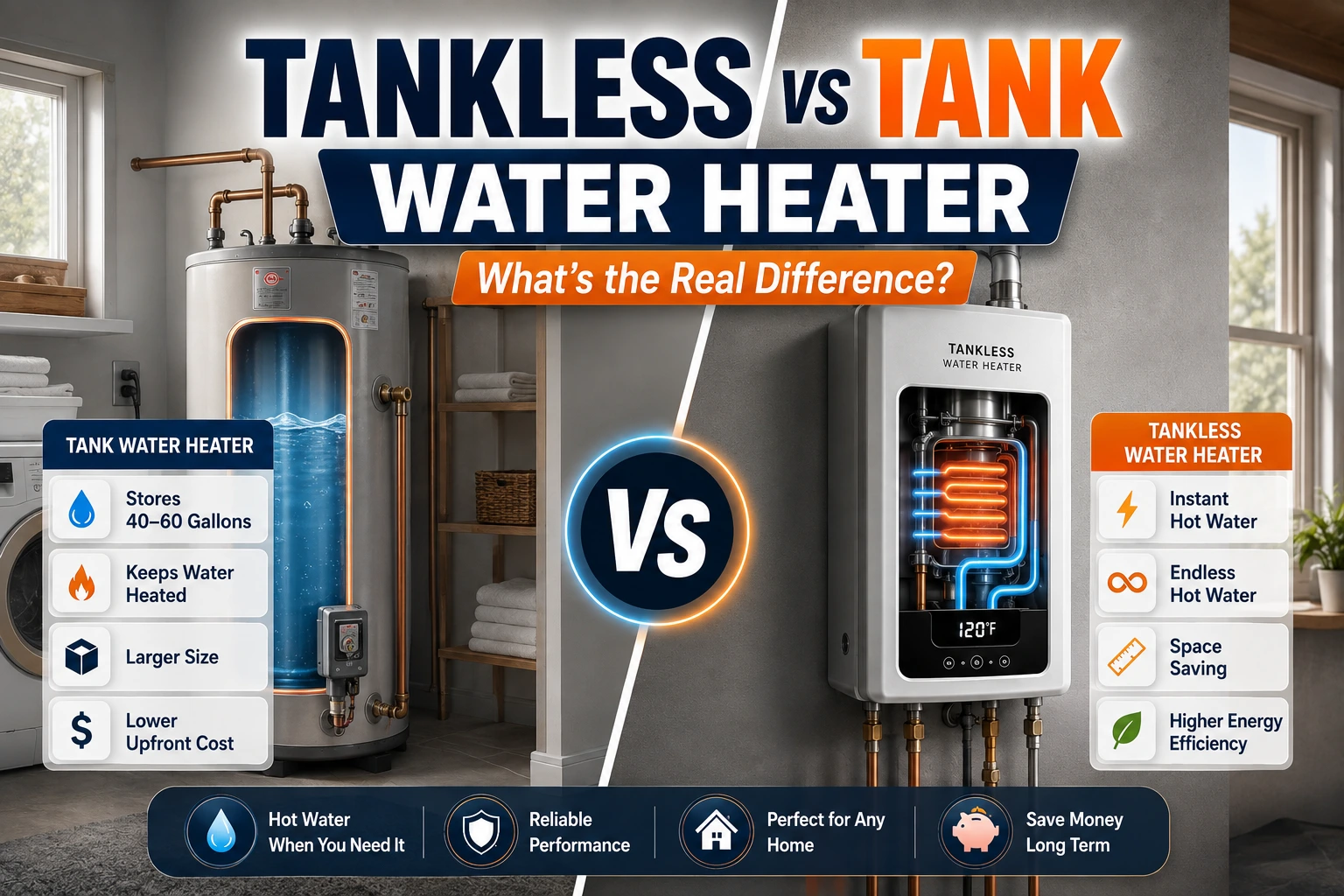 tankless vs tank water heater comparison for a Burlington Ontario home
