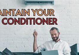 Man with remote near air conditioner, text overlay.